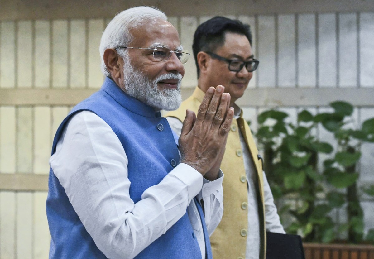 Indian Prime Minister Narendra Modi greets media personnel as he arrives at the parliament in New Delhi, India, Tuesday, July 2, 2024. (AP Photo)
Narendra Modi