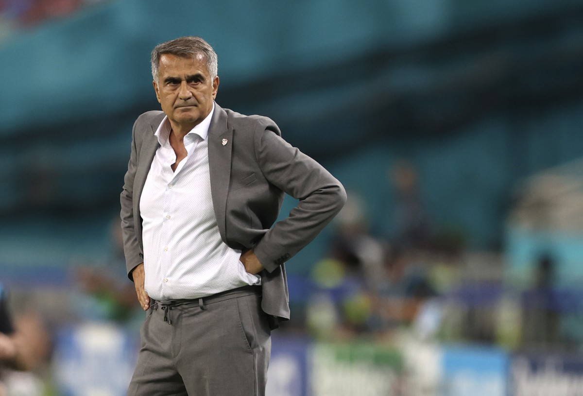 Turkey's manager Senol Gunes during the Euro 2020 soccer championship group A match between Turkey and Wales the Baku Olympic Stadium in Baku, Azerbaijan, Wednesday, June 16, 2021. (Naomi Baker/P ...