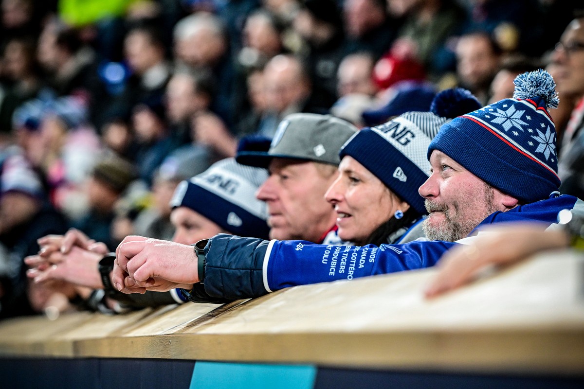 Fans Straubinger Tigers during the game between Germany`s Straubing Tigers and Switzerland`s HC Davos, at the 96th Spengler Cup ice hockey tournament in Davos, Switzerland, on Friday, December 27, 202 ...
