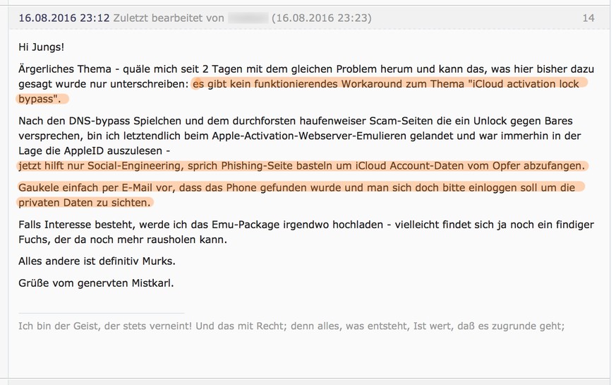 «War immerhin in der Lage die Apple-ID auszulesen» ...