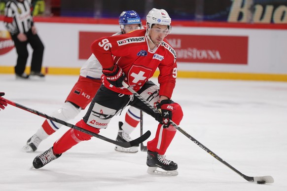 Noah Rod of Switzerland in action, during the Beijer Hockey Games match (Euro Hockey Tour) between Switzerland and the Czech Republic, at Avicii Arena in Stockholm, Sweden, Sunday, May 8, 2022. (Chris ...