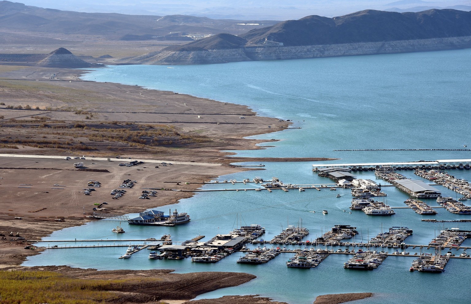 Die Schiffe im&nbsp;Hemenway Hafen leiden unter dem tiefen Wasserstand im Lake Mead, Nevada.