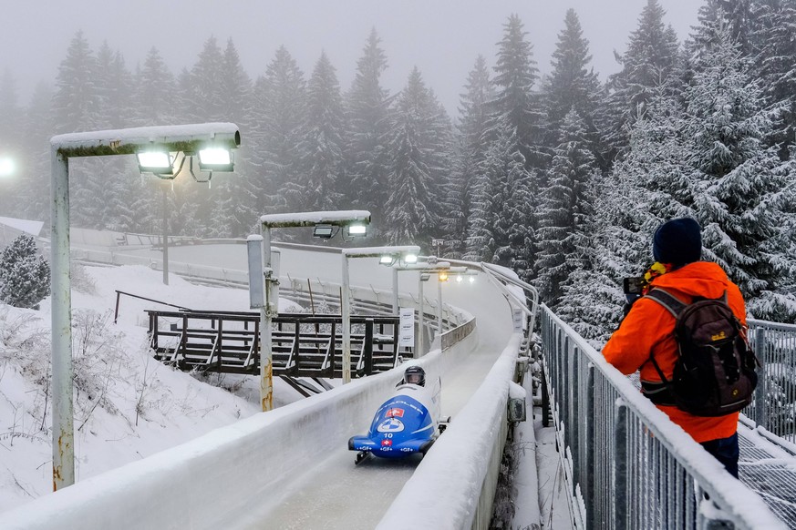 IBSF Weltcup &amp; EM BobSkeleton in Altenberg am 21.01.2023. Monobob Damen. 1. Lauf. Melanie Hasler SUI. *** IBSF World Cup Bob Skeleton in Altenberg on 21 01 2023 Monobob women 1 run Melanie Hasler  ...