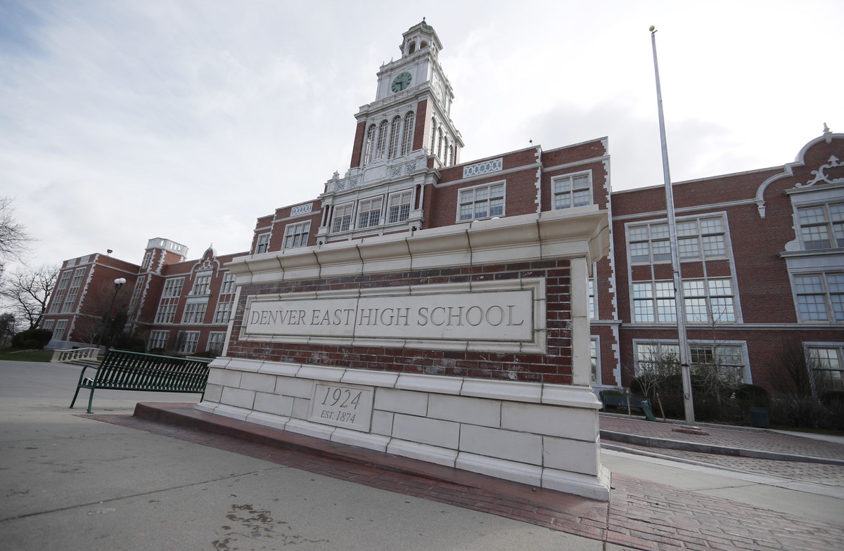 FILE ? This April 17, 2019 file photo shows Denver East High School in Denver. (AP Photo/David Zalubowski, File)