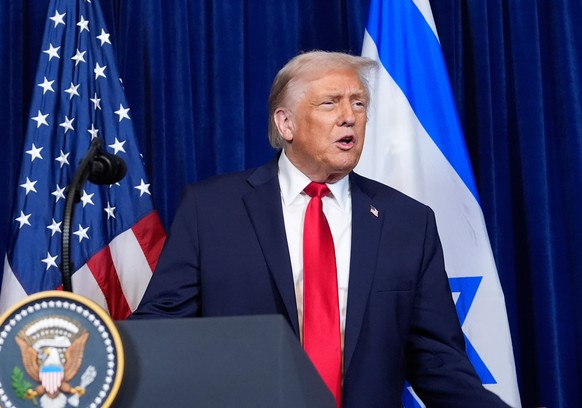 FILE - President Donald Trump answers a question from a reporter at the end of a news conference with Israel's Prime Minister Benjamin Netanyahu at Mar-a-Lago, Dec. 29, 2025, in Palm Beach, Fla.  ...