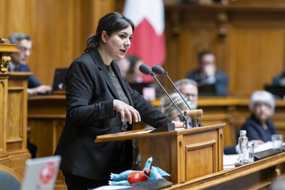 Die SP Co-Fraktionschefin Samira Marti, BL, spricht zum Bundesgesetz ueber Informationssysteme in den Sozialversicherungen BISS, an der Sondersession des Nationalrates, am Mittwoch, 29. April 2026 im  ...