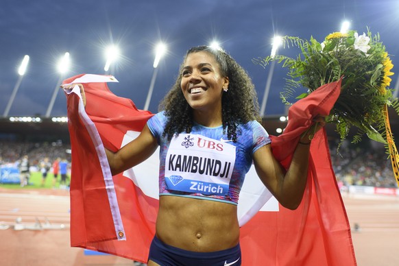 Mujinga Kambundji of Switzerland reacts after the women&#039;s 200m, during the Weltklasse IAAF Diamond League international athletics meeting in the Letzigrund stadium in Zurich, Switzerland, Thursda ...