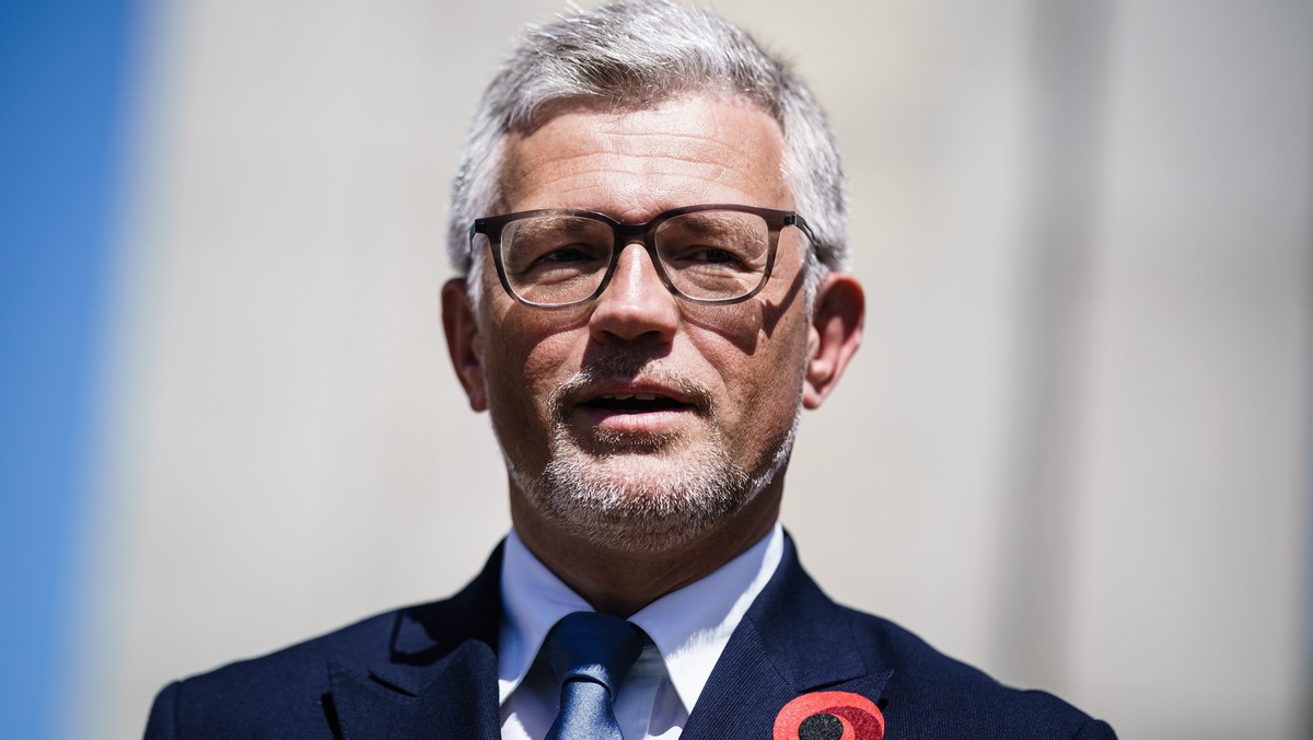 epa10061899 (FILE) - Ukrainian ambassador to Germany Andrij Melnyk speaks at the Soviet War Memorial in Berlin, Germany, 08 May 2022 (reissued 09 July 2022). Ukrainian President Zelensky on 09 July 20 ...