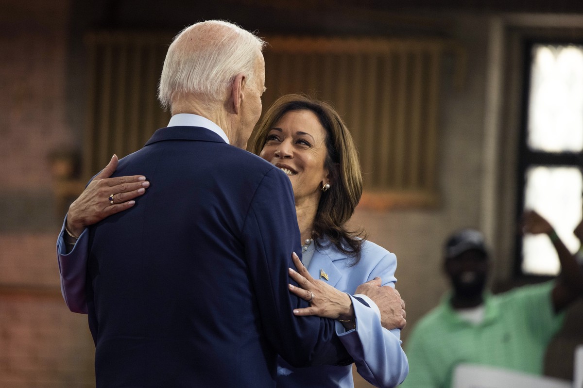 President Joe Biden and Vice President Kamala Harris embrace during a campaign event at Girard College, Wednesday, May 29, 2024, in Philadelphia.