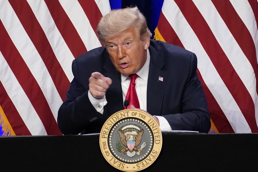 President Donald Trump speaks during a Latinos for Trump event at Trump National Doral Miami resort, Friday, Sept. 25, 2020, in Doral, Fla. (AP Photo/Evan Vucci)
Donald Trump