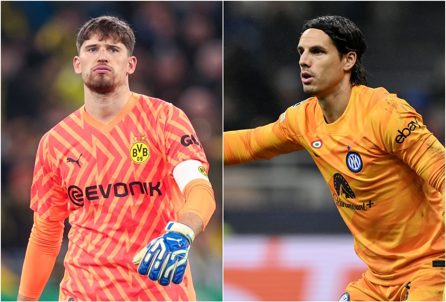 Sie gehen mit ihren Teams als Favoriten in die Achtelfinals der Champions League: Gregor Kobel und Yann Sommer (r.).