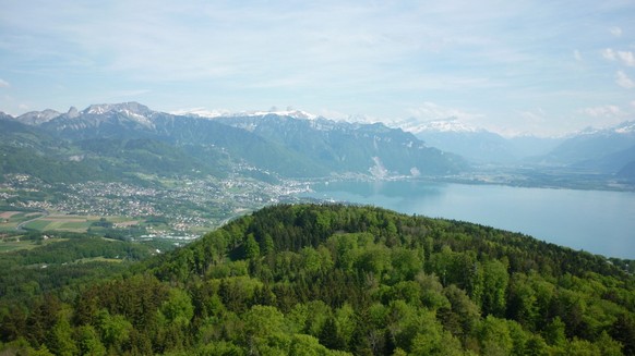 Von Vevey aus lohnt sich eine Fahrt mit der Standseilbahn zur Bergstation des Mont-Pèlerin mit sensationeller Weitsicht über die Weinberge und den Genfersee.