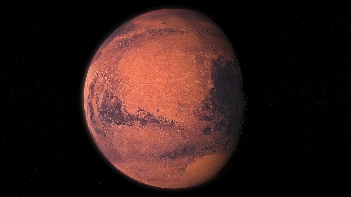 A beautiful view of the phase of planet Mars isolated on black background