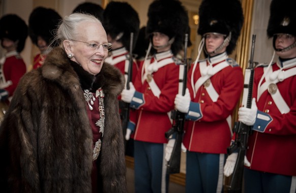 epa10388479 Denmark&#039;s Queen Margrethe (L) arrives to attend the New Year&#039;s levee for officers from the Norwegian Armed Forces and the National Emergency Management Agency held at Christiansb ...