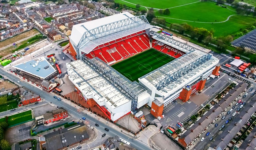 Anfield, Liverpool. View, Blick, Ansicht.