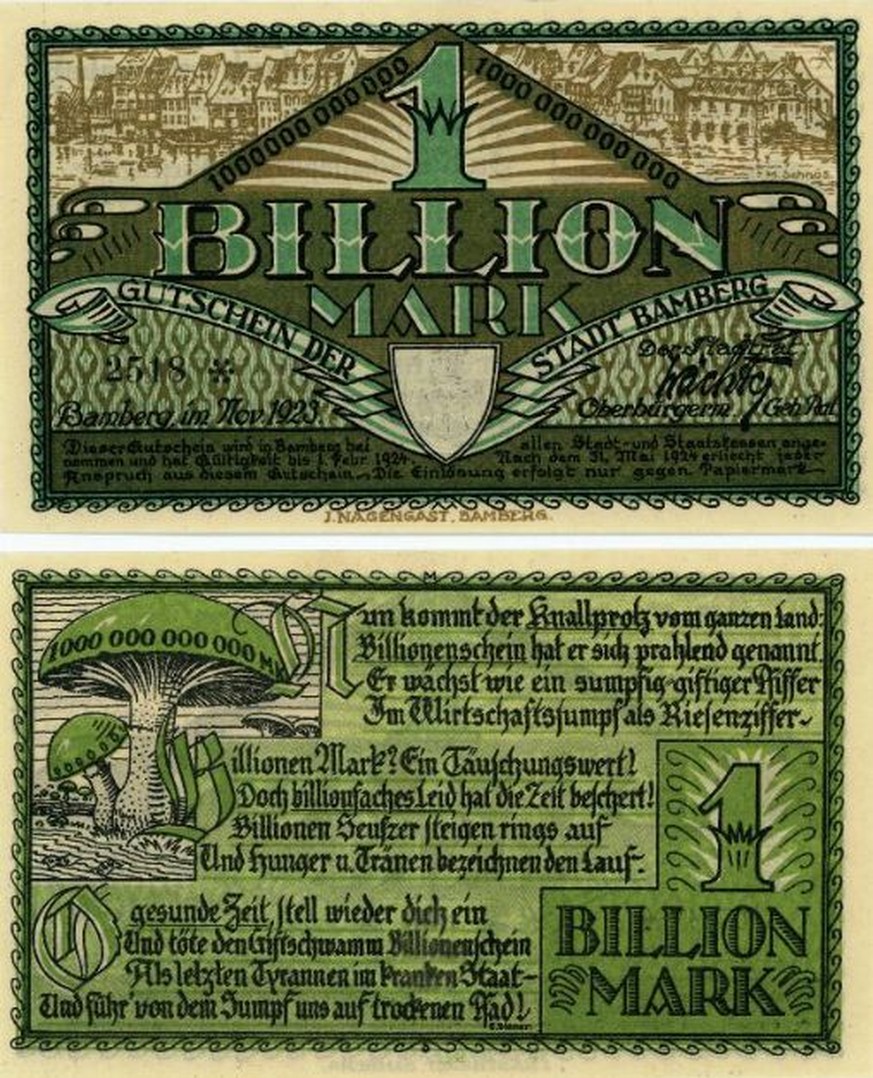 Notgeld: 1-Billion-Mark-Schein, Bamberg, 1923
https://www.bavarikon.de/object/HVB-PAB-0000000000192311