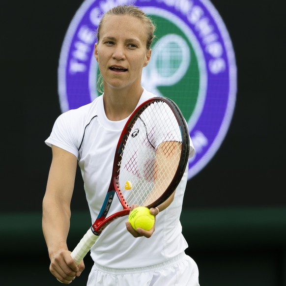 Viktorija Golubic of Switzerland in action during a training session at the All England Lawn Tennis Championships in Wimbledon, London, Thursday, June 23, 2022. The Wimbledon Tennis Championships 2022 ...