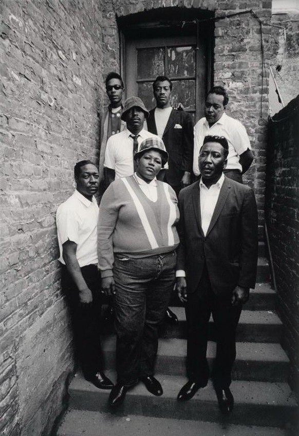 Photo by Brian Smith in 1965 in London during the American Folk Blues Festival tour in Europe.
Big Mama Thornton (Front left)

Muddy Waters (Front right)

James Cotton (Standing directly behind Muddy) ...