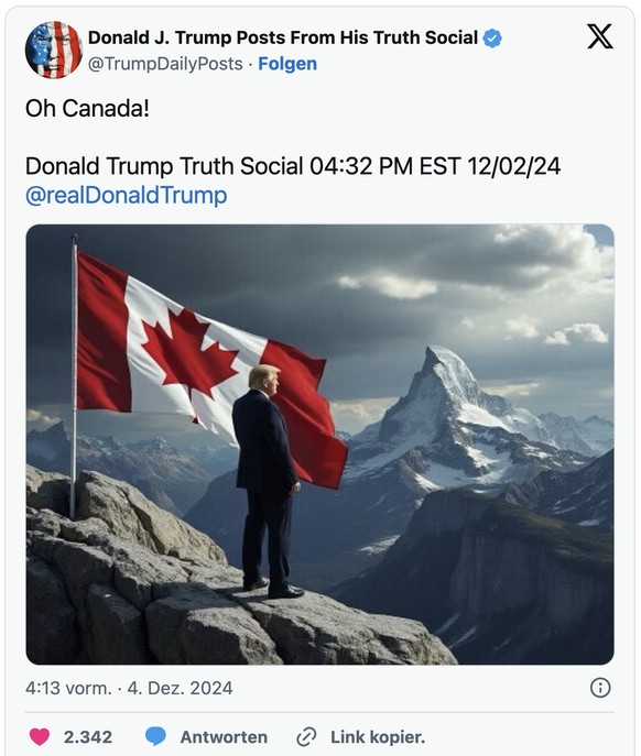 Trump-Tweet zu Kanada mit KI-generiertem Bild.