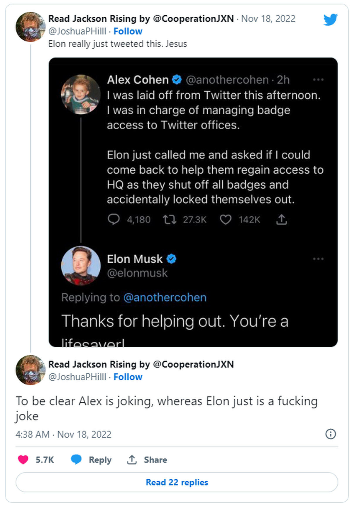 Bei Cohens Tweet handelt es sich um einen Scherz.