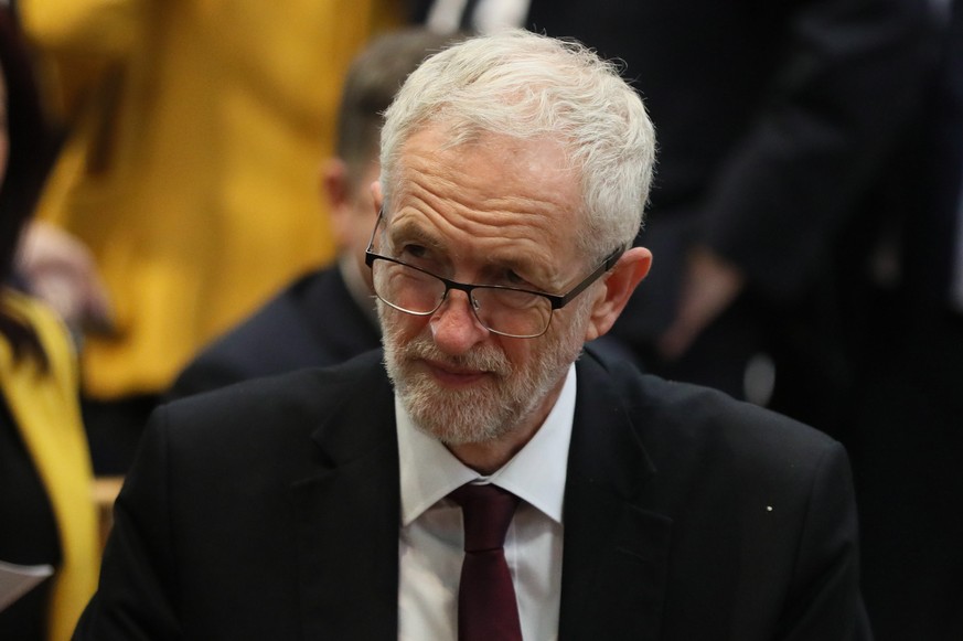 epa07525382 Labour Party leader Jeremy Corbyn attends the funeral service of murdered journalist Lyra McKee in St Anne&#039;s Cathedral in Belfast, Northern Ireland, 24 April 2019. Lyra McKee was shot ...