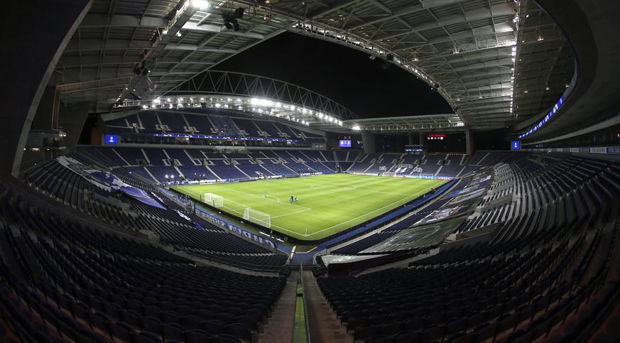 A view of Porto&#039;s Dragao stadium with its empty stands ahead of the Champions League round of 16, first leg, soccer match between FC Porto and Juventus, in Porto, Portugal, Wednesday, Feb. 17, 20 ...