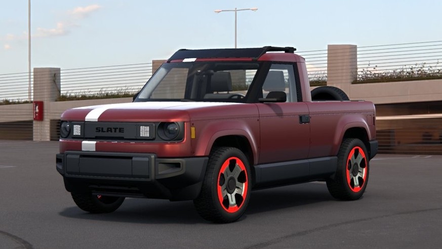 Den Slate-EV-Truck kann man individuell konfigurieren. So sehen die watson-Trucks aus. 
https://www.slate.auto/en/slatemaker?starterPack=blankslate