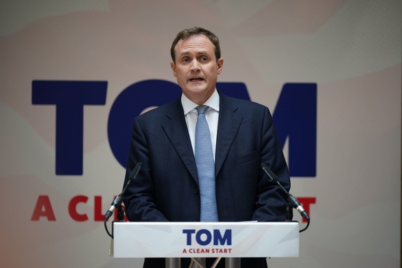 Tom Tugendhat speaks at the launch of his campaign to be Conservative Party leader and Prime Minister, at 4 Millbank, London, Tuesday July 12, 2022. Contenders to replace British Prime Minister Boris  ...