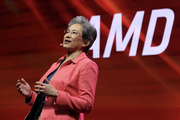 epa11386601 AMD CEO Lisa Su delivers her keynote speech ahead of the COMPUTEX show in Taipei, Taiwan, 03 June 2024. Computex, one of the largest computer and technology trade shows in the world, will  ...