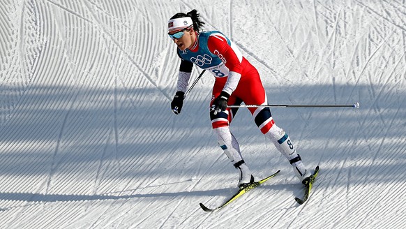 epa06563309 Marit Bjoergen of Norway in action during the Women&#039;s Cross Country 30 km Mass Start Classic race at the Alpensia Cross Country Centre during the PyeongChang 2018 Olympic Games, South ...