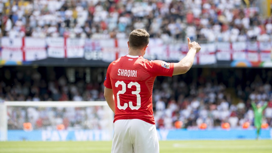 epa07637027 Switzerland&#039;s midfielder Xherdan Shaqiri during the UEFA Nations League third place soccer match between Switzerland and England in Guimaraes, Portugal, 09 June 2019. EPA/JEAN-CHRISTO ...