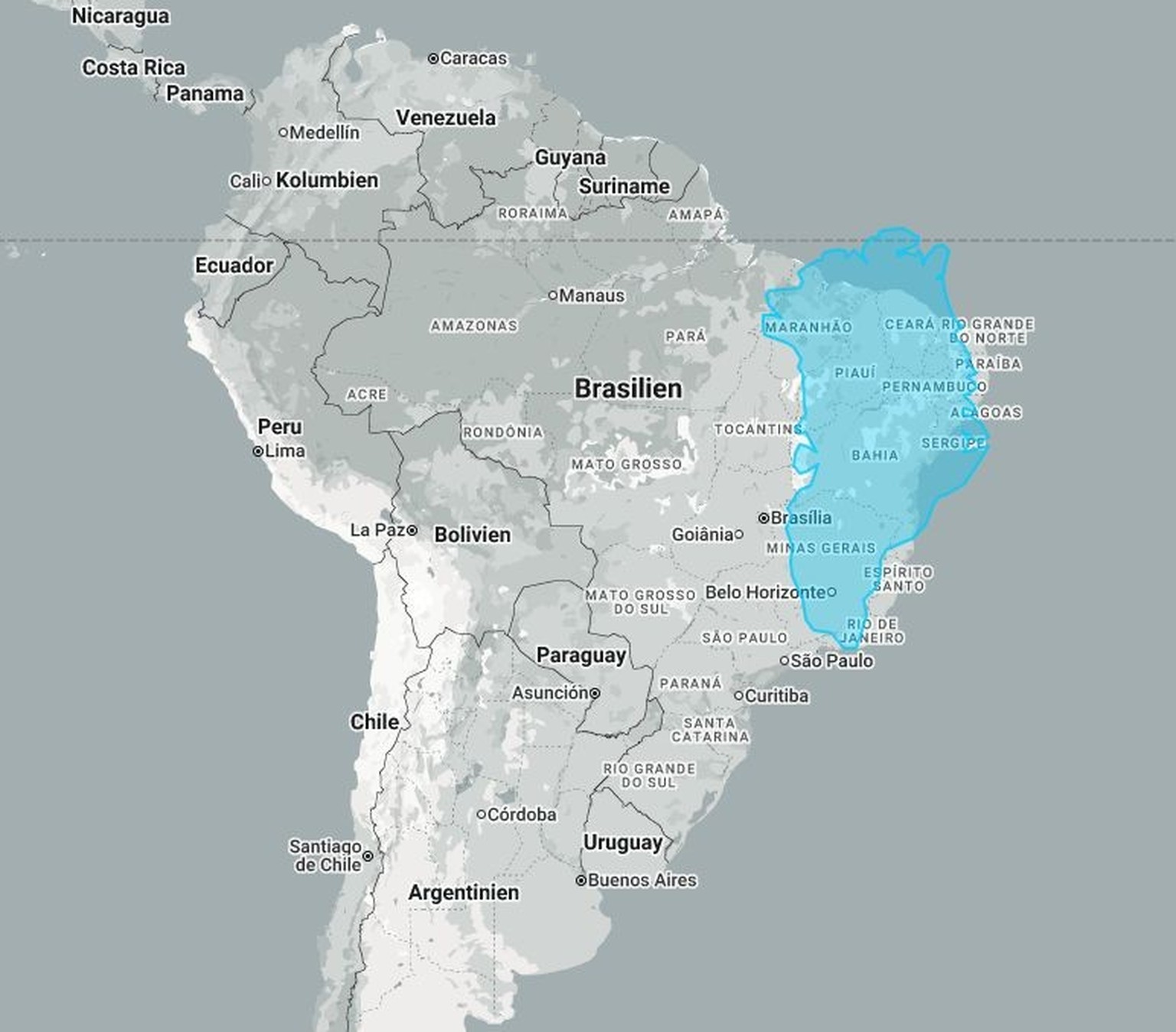 Grönland im Vergleich zu Brasilien