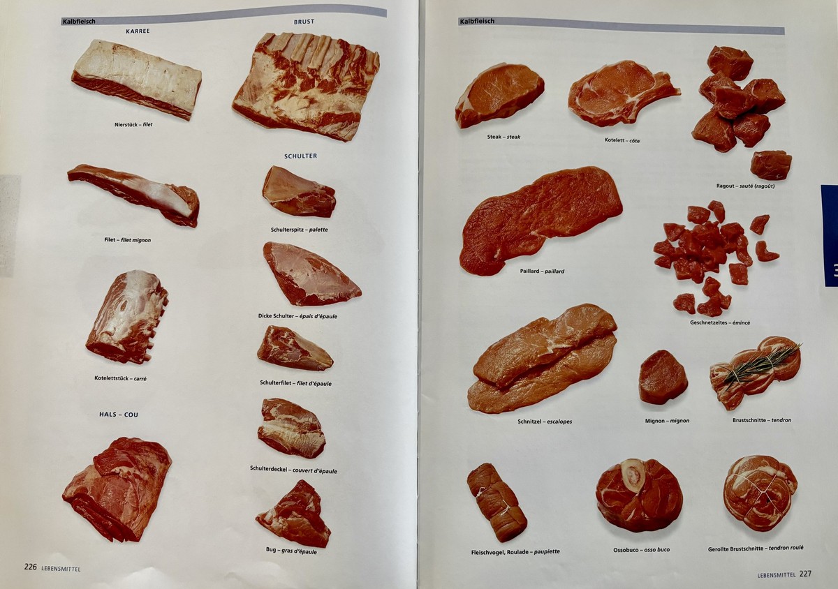 Diverse Kalbfleisch-Stücke aus meinem Pauli-Lehrbuch der Küche.