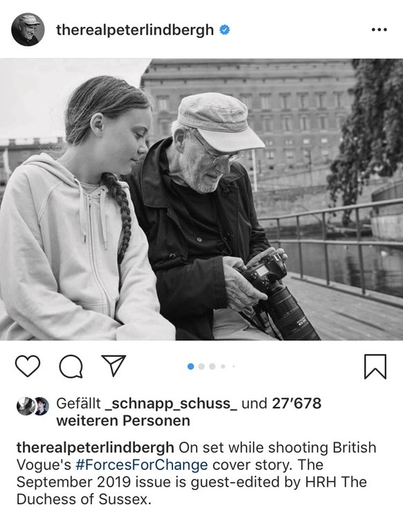 Neben dem Schweizer Shooting ist dieses – hier mit Greta Thunberg – für die Septemberausgabe der «Vogue», die von Meghan Markle kuratiert wird, wohl Peter Lindberghs letzte Arbeit.