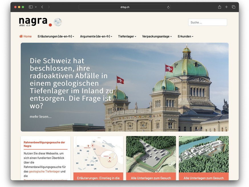 Nagra-Website zum geplanten Atommüll-Tiefenlager in Stadel ZH.