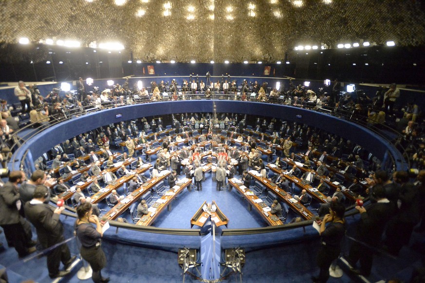 epa05516961 A general view of the Senate in Brasilia, Brazil, 31 August 2016, during the last impeachment hearing against suspended president Dilma Rousseff that is expected to end with a voting on wh ...