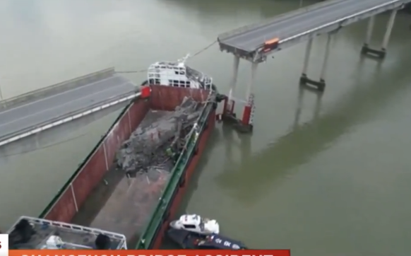 Container ship hits bridge in Guangzhou, China