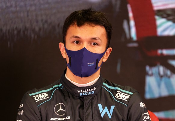 epa09783926 Thai Formula One driver Alexander Albon of Williams Racing attends the FIA Press Conference during the pre-season running sessions held at the Circuit de Barcelona-Catalunya racetrack in M ...
