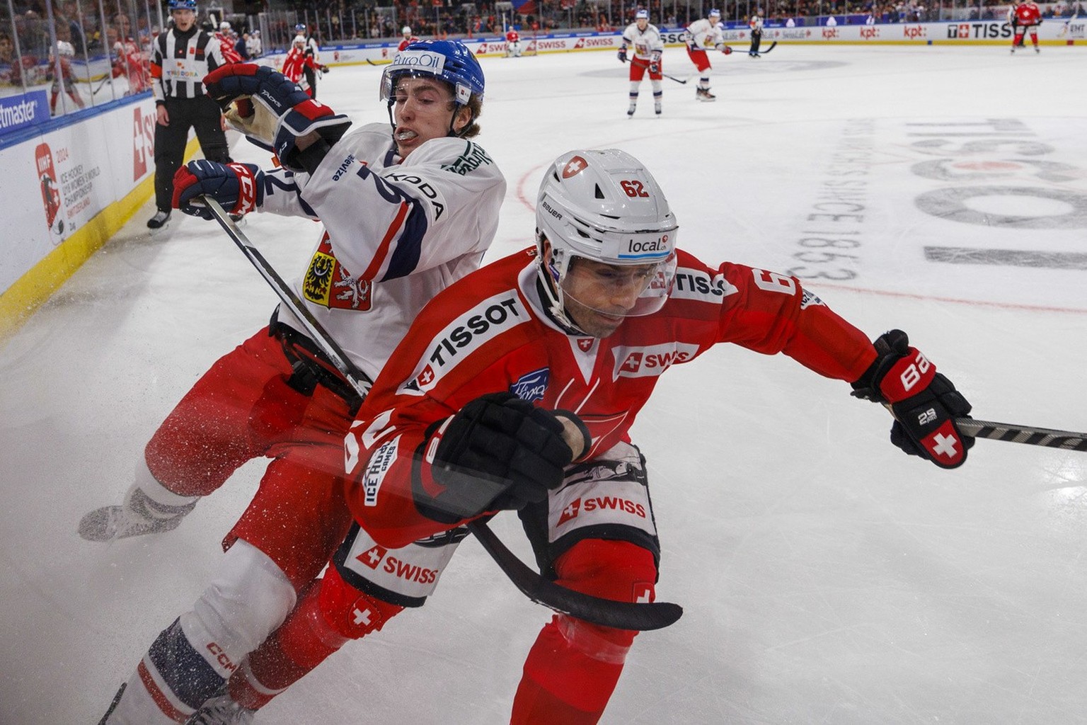 Team Czech Republic defenseman Filip Kral against Team Switzerland forward Denis Malgin during the ice hockey game during the SWISS Ice Hockey Games between Team Switzerland and Team Czech Republic on ...