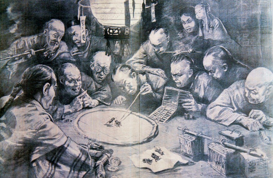 Grillenkampf in China, 1903
https://de.wikipedia.org/wiki/Grillenkampf#/media/Datei:Grillenkampf_in_China_1903.jpg