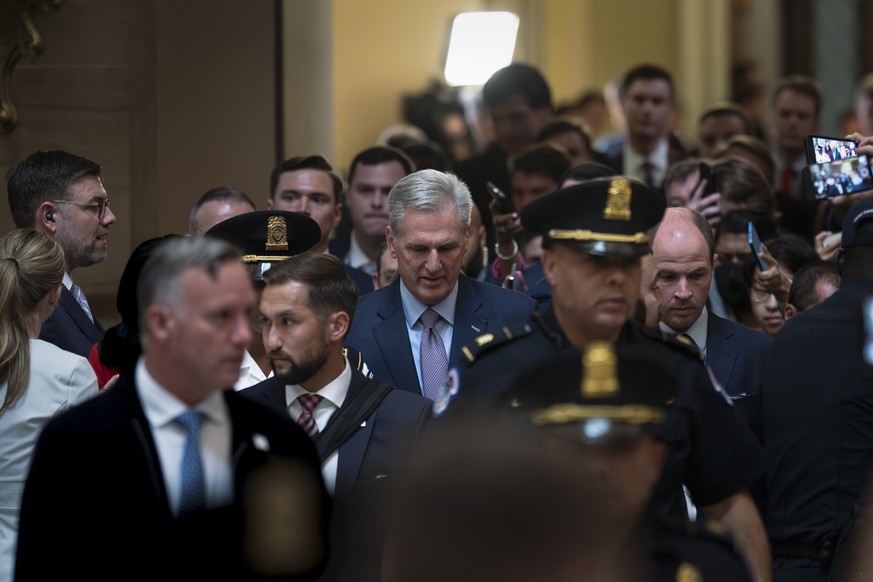 Rep. Kevin McCarthy, R-Calif., leaves the House floor after being ousted as Speaker of the House at the Capitol in Washington, Tuesday, Oct. 3, 2023. (AP Photo/J. Scott Applewhite)
Kevin McCarthy