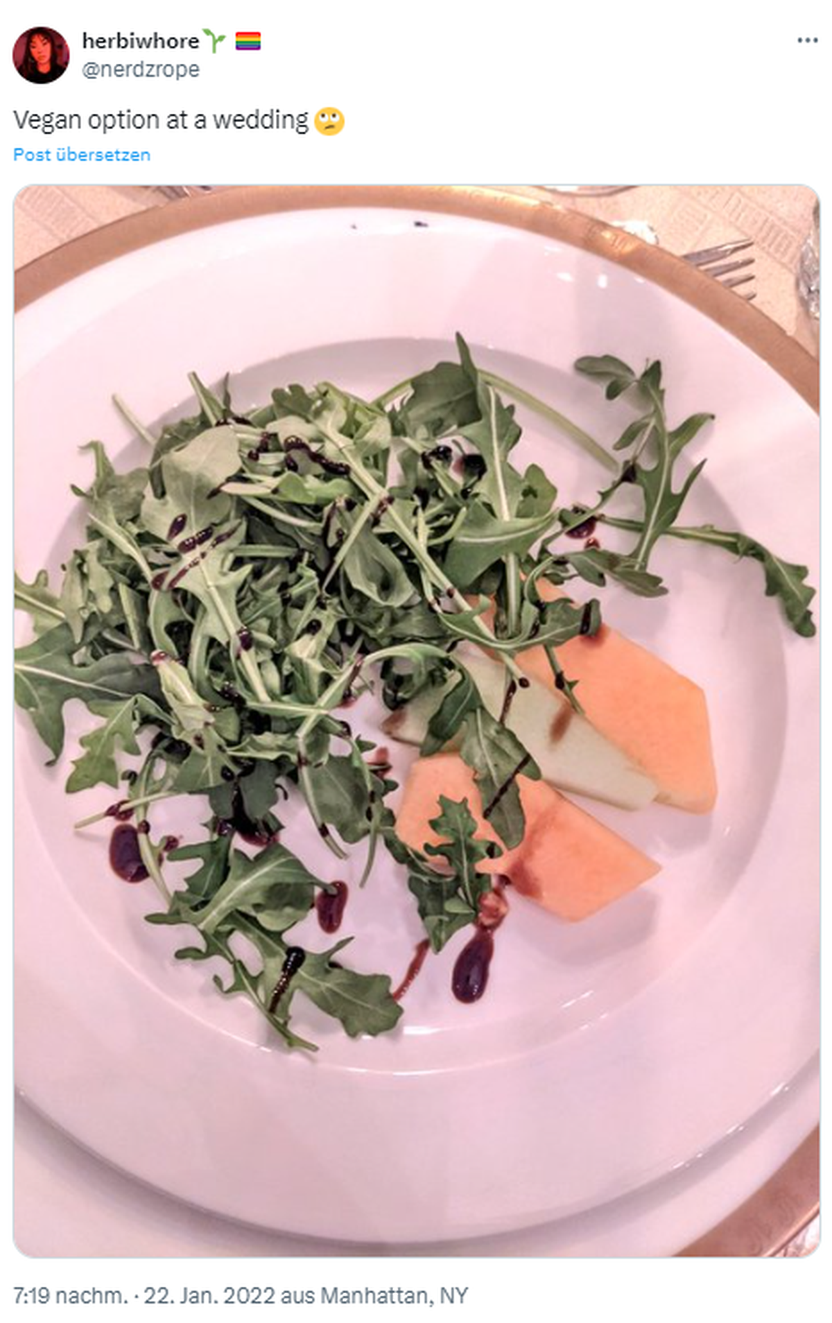 Schreckliches Hochzeitsmenü: Vegane Option als Fail