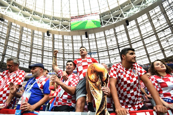 epa06890309 Supporters of Croatia prior the FIFA World Cup 2018 final between France and Croatia in Moscow, Russia, 15 July 2018.

(RESTRICTIONS APPLY: Editorial Use Only, not used in association wi ...