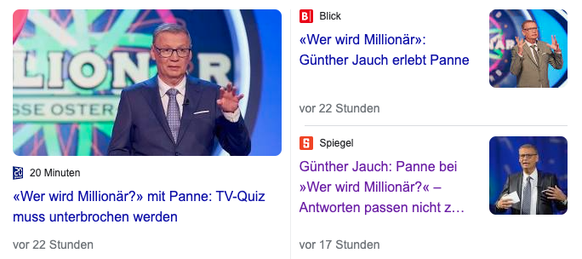 Schlagzeilen, News: Panne bei Wer wird Millionär? mit Günther Jauch