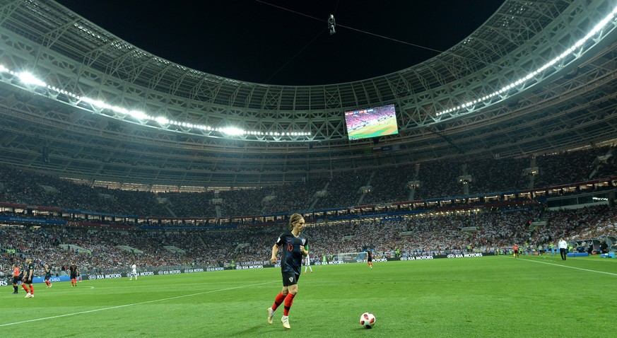 epa06881663 Luka Modric of Croatia in action during the FIFA World Cup 2018 semi final soccer match between Croatia and England in Moscow, Russia, 11 July 2018.

(RESTRICTIONS APPLY: Editorial Use O ...