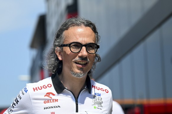 epa11487366 RB team principal Laurent Mekies arrives to the Hungaroring racetrack ahead the practice sessions for the Formula One Hungarian Grand Prix at the Hungaroring circuit, in Mogyorod, Hungary, ...