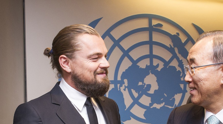 Kämpft gegen die Klimaerwärmung: UN-Friedensbotschafter Leonardo di Caprio mit Generalsekretär Ban Ki Moon in New York.