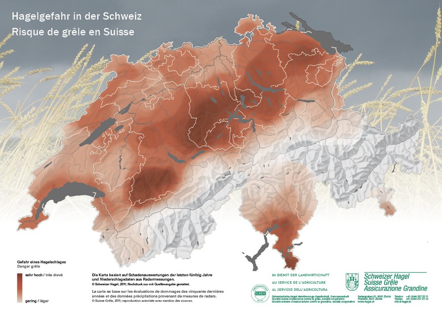 Karte Hagelgefahr in der Schweiz