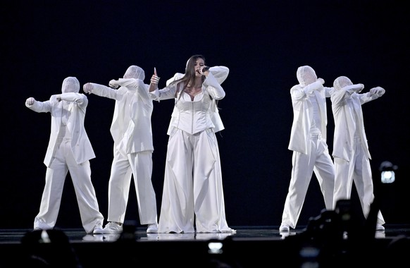 epa11322203 Iolanda representing Portugal with the song &quot;Grito&quot; performs during the first rehearsal of the first semi-final of the Eurovision Song Contest (ESC) at Malmo Arena, in Malmo, Swe ...