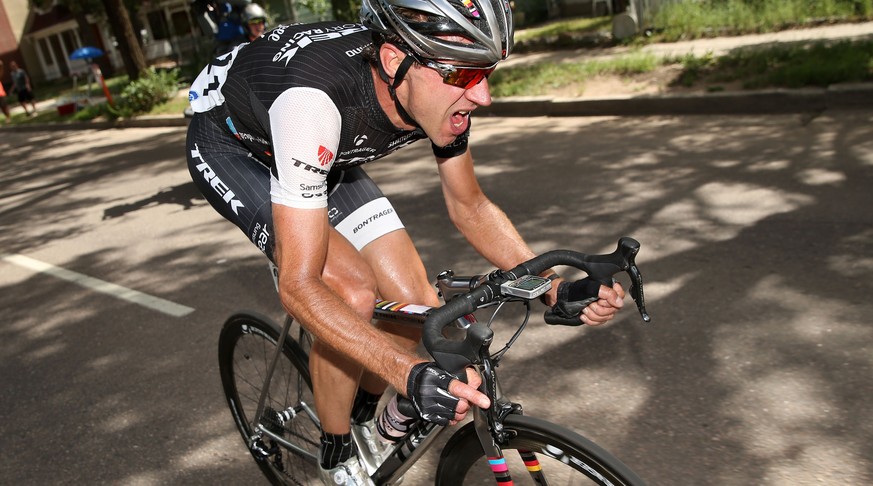 COLORADO SPRINGS, CO - AUGUST 21: Jens Voigt of Germany riding for Trek Factory Racing rides in front of the peloton during stage four of the 2014 USA Pro Challenge on August 21, 2014 in Colorado Spri ...